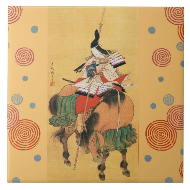 Azulejo MUJER SAMURAI TOMOE GOZEN HORSEBACO Arte Japonés (Frente)
