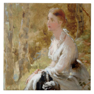 Azulejo Mujer sentada en un bosque (belleza elegante)