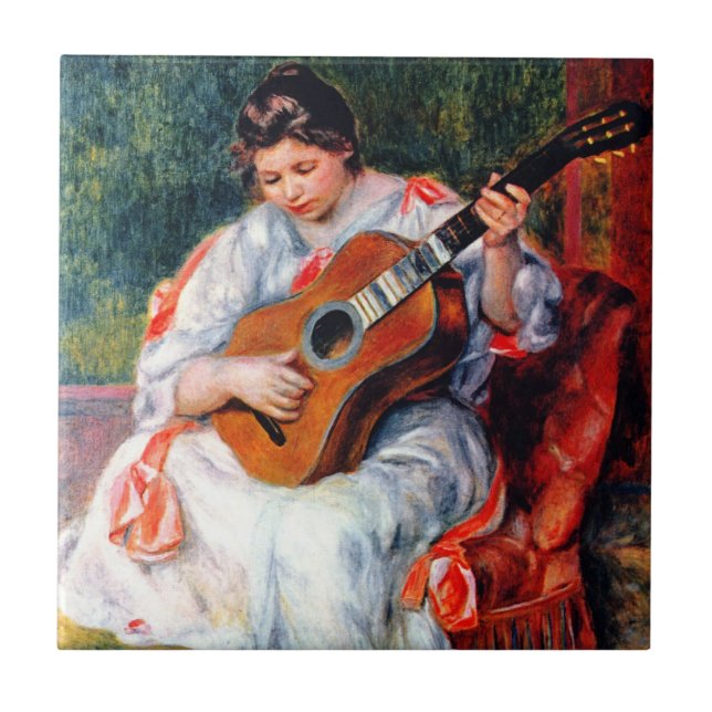Azulejo Mujer tocando la guitarra, de Pierre Renoir (Frente)