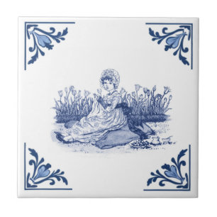 Azulejo Mujer ventilado coser delft Esquina azul y blanco