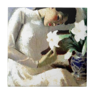 Azulejo Mujer vietnamita joven con el lirio