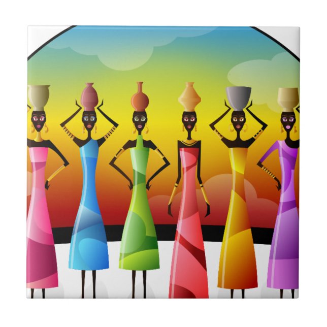 Azulejo Mujeres africanas con alfarería en la cabeza (Frente)