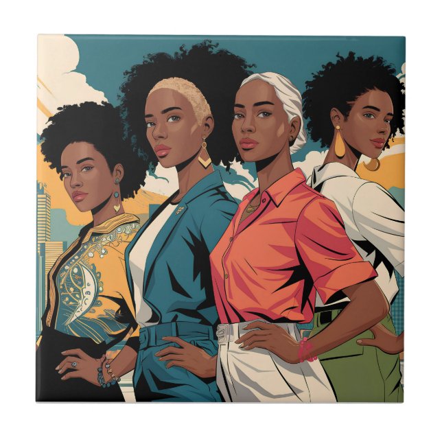 Azulejo Mujeres empoderadas en la moda urbana (Frente)