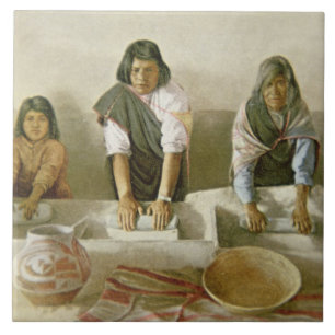 Azulejo Mujeres que muelen el maíz, pueblo de Laguna,
