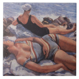 Azulejo Mujeres tomando el sol en la playa (por Serebriako