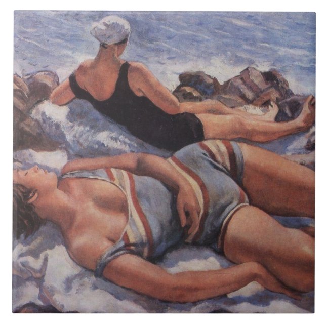 Azulejo Mujeres tomando el sol en la playa (por Serebriako (Frente)