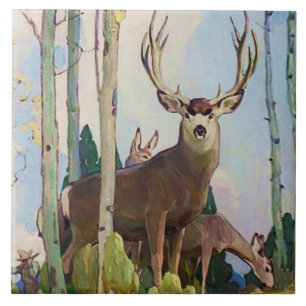 Azulejo “Mule Deer Buck and Doe” de W Herbert Dunton