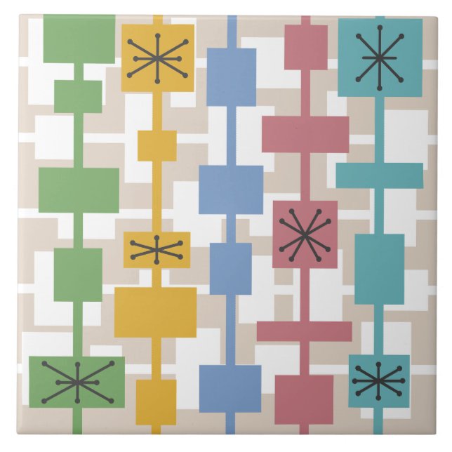 Azulejo Multicolores Geométricos Modernos de Medid Century (Frente)