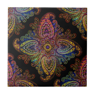 Azulejo Multicolorido Paisley Hermoso en Negro