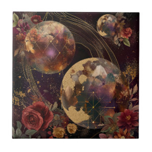 Azulejo Mundo de Cristal Celestial Galaxia Púrpura Dorada