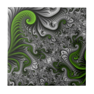 Azulejo Mundo de fantasía verde y gris arte abstracto frac