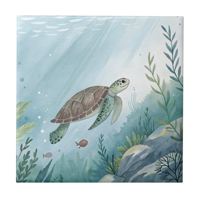 Azulejo Mundo submarino con tortuga (Frente)