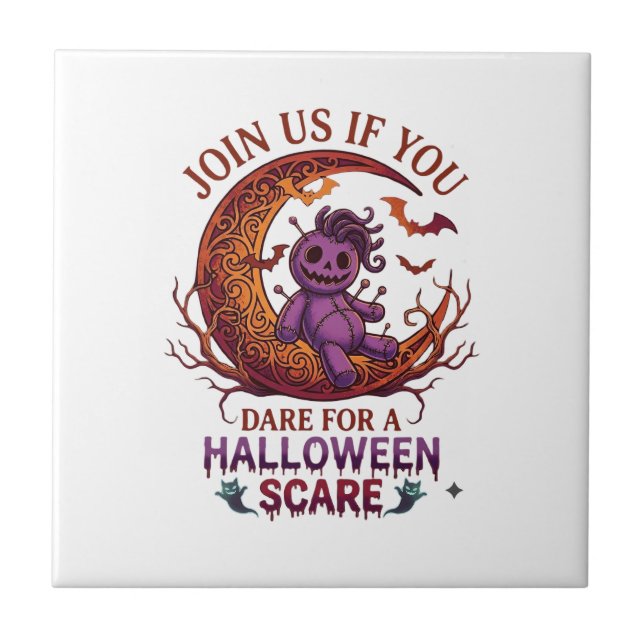Azulejo Muñeca Voodoo Purpura Crescente de Halloween Osada (Frente)