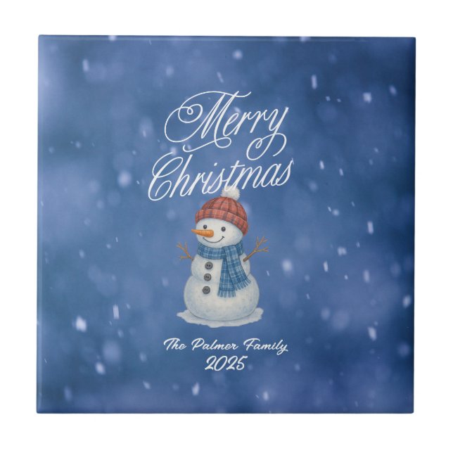 Azulejo Muñeco de Nieve Caprichoso Feliz Navidad (Frente)