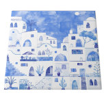 Azulejo Municipio de Santorini Greece Watercolor<br><div class="desc">Un cuadro de la ciudad acuarela de la hermosa isla griega de Santorini.</div>
