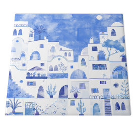 Azulejo Municipio de Santorini Greece Watercolor
