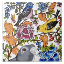 Azulejo Mural De Conejo Cute Floral Blanco Bkgré Medio Cer