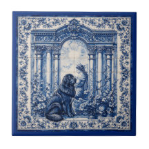 Azulejo mural de jardín Newfoundland azul y blanco