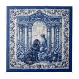 Azulejo mural de jardín Newfoundland azul y blanco