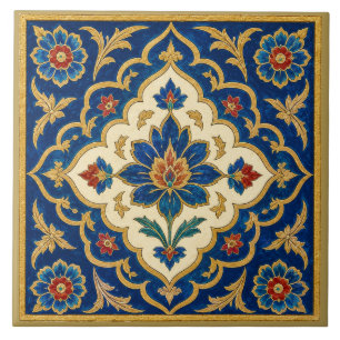 Azulejo Mural de medallón floral otomano de Iznik