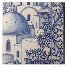 Azulejo Mural de Santorini Baldosa 4 de 6 Medio De