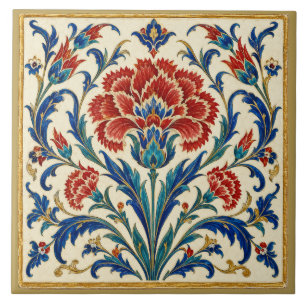 Azulejo Mural floral de clavel Iznik simétrico