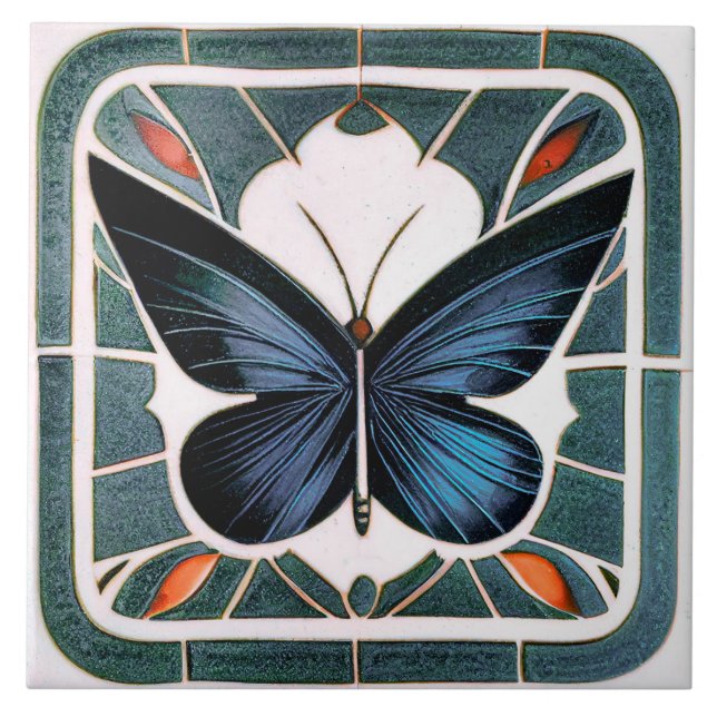 Azulejo Muro de mariposa Art Deco Decoración cerámica Art  (Frente)