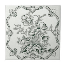 Azulejo Muro de reforma floral blanco y negro victoriano