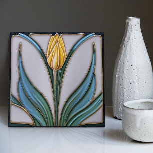 Azulejo Muro de tulipán amarillo Decoración Art Nouveau Ar
