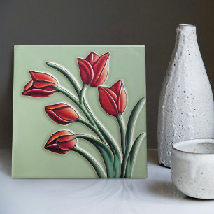 Azulejo Muro de Tulipán Rojo Decoración Art Nouveau Art De