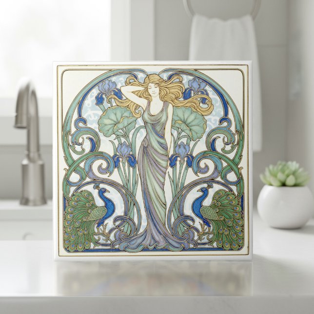 Azulejo Muse Nouveau Brillante y Pavos Reales Pat#2 ID1193 (Subido por el creador)
