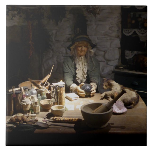 Azulejo Museo de la Cocina de la Bruja Blanca, Brujería y  (Frente)