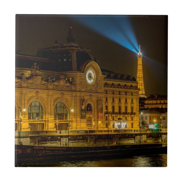 Azulejo Museo de Orsay en París por la noche (Frente)