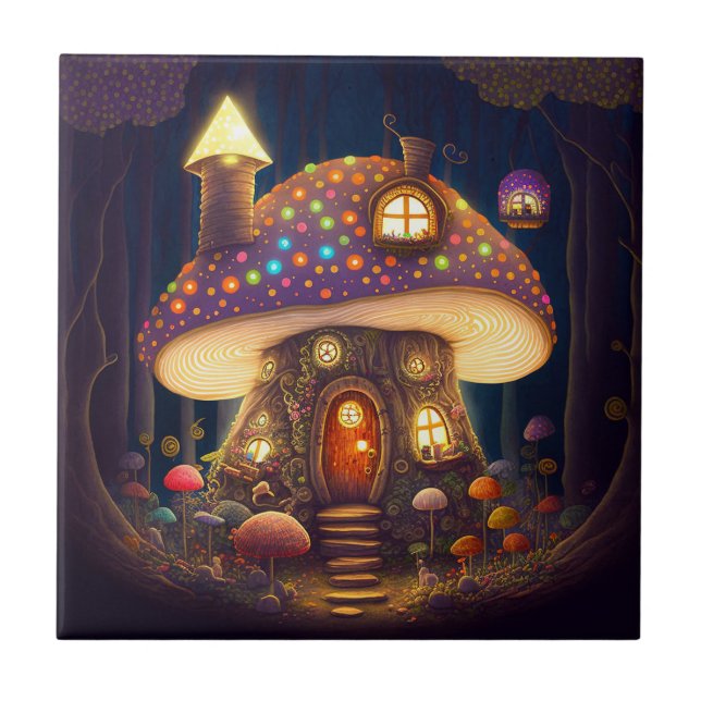 Azulejo Mushroom House Fantasy Art (Frente)
