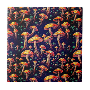 Azulejo Mushrooms retro art - Dreamscape bioluminiscente