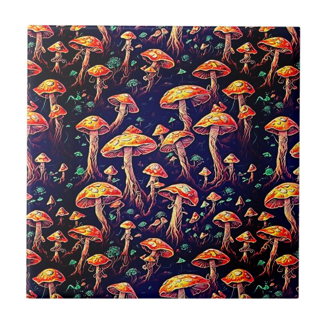 Azulejo Mushrooms retro art - Dreamscape bioluminiscente (Frente)