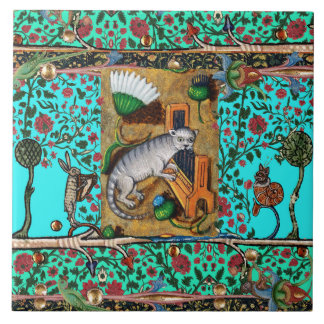 AZULEJO MÚSICA DE BESTIARIO MEDIEVAL,GATO TOCANDO ÓRGANO A