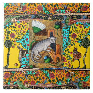 AZULEJO MÚSICA DE BESTIARIO MEDIEVAL,GATO TOCANDO ÓRGANO A