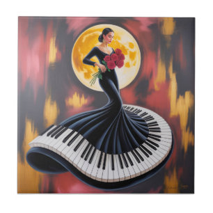 Azulejo Música de Piano Elegante Diseño Artístico Femenino
