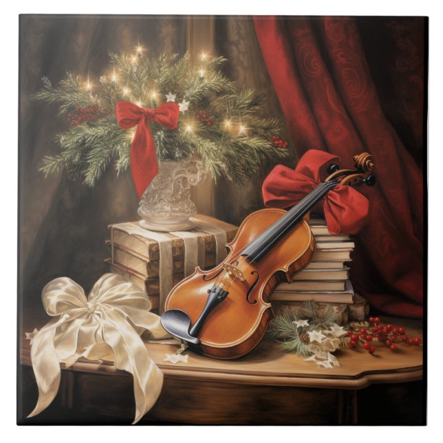 Azulejo Música de violín de Navidad (Frente)