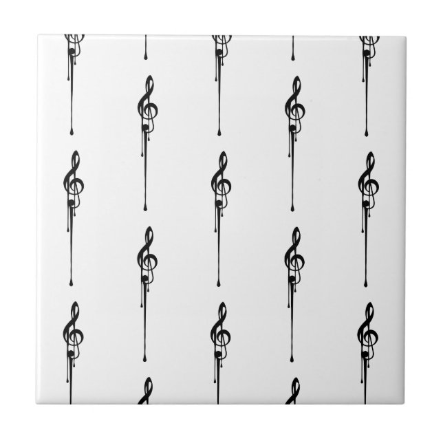 Azulejo Música Motif Melding Treble Clef Black and White (Frente)