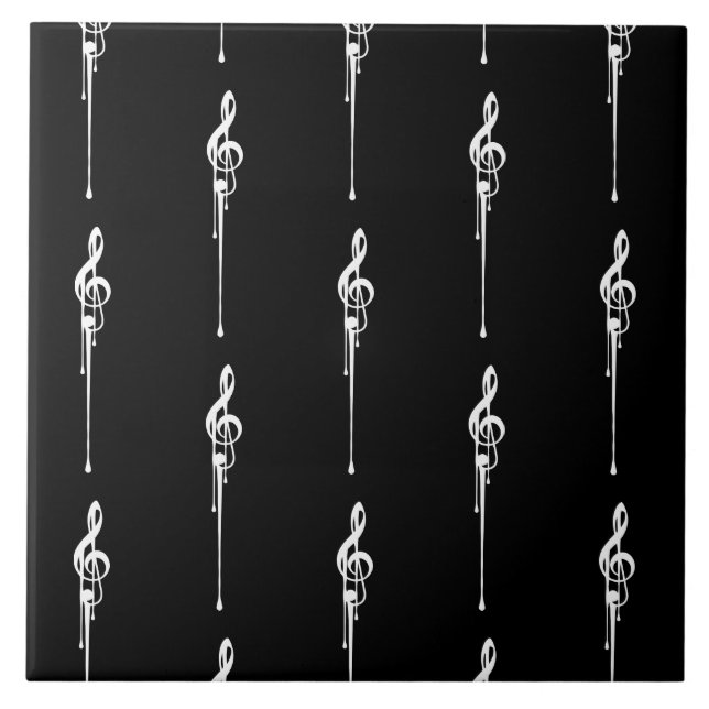 Azulejo Música Motif Melding Treble Clef White y Black (Frente)