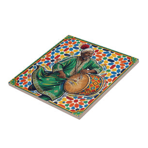 Azulejo Músico Gnawa Marroquí Vibrante Mosaico Zellij