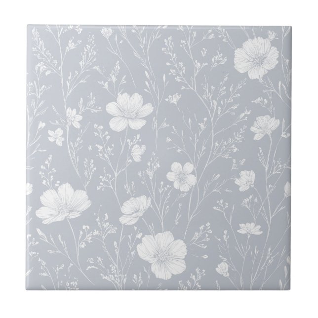 Azulejo Muted Gray And White Wildflower Pattern (Frente)