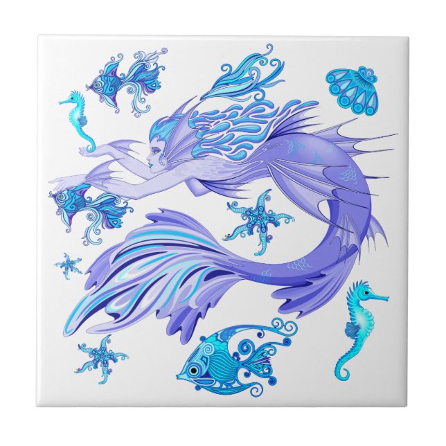 Azulejo Mystic Mermaid Fairy Purple Creple Ceramic Tile (Frente)
