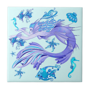 Azulejo Mystic Mermaid Fairy Purple Creple Ceramic Tile