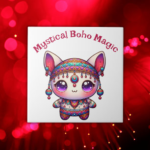 Azulejo Mystical Boho Magic Red Text sobre el blanco