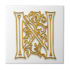 Azulejo N Monograma "Oro irlandés" Tile cerámico