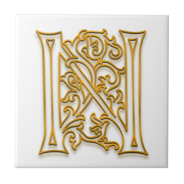 Azulejo N Monograma "Oro irlandés" Tile cerámico (Frente)