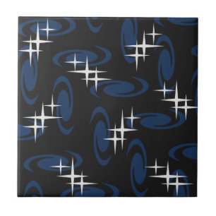 Azulejo Nacimiento atómico de Swirls Estrellas Patrón Azul